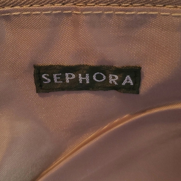 SEPHORA Metallic Gray Flower Appliqué Makeup Cosmetic Bag Pouch Wristlet - Picture 11 of 11